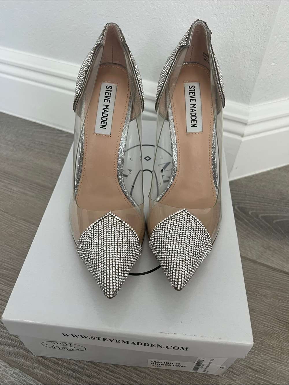 Steve Madden Silver Rhinestone Pointed Toe Heels